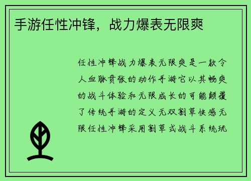 手游任性冲锋，战力爆表无限爽